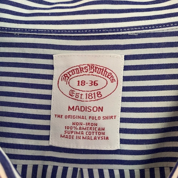 Brooks Brothers Madison Button down dress shirt white blue stripe 18/36 - Picture 4 of 7